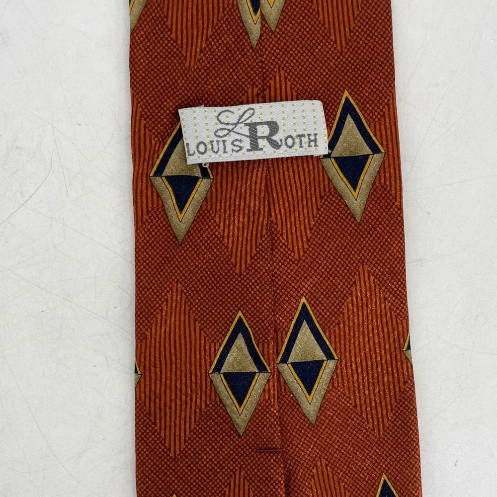 Louis Roth Mens Orange Necktie‎ Geometric Diamond Ribbed Woven 4 x 60
